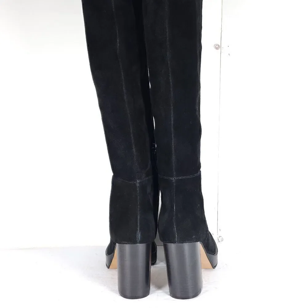 Free People Women's Echo US6-6,5 EU37 Black Suede Platform Over The Knee Boots